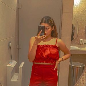 Spaghetti Sleeves Red Crop Top