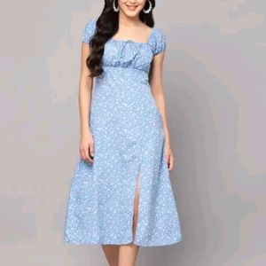 Blue Floral Print Dress For Women