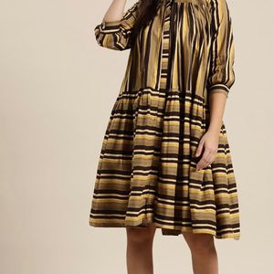 Beige And Coffee Brown Strip Dress