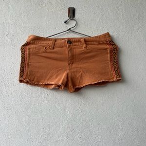 Orange Embroidered Denim Shorts