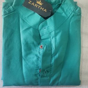 Brand New Mens Solid Kurta-Sea Green Color-Size:
