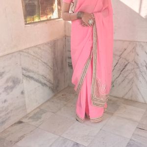 Pink Saree In Jurdoji Work