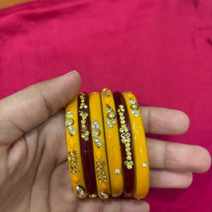 Red And Yellow Women Bangles Set-  2.6” Size