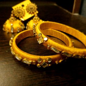 Hand Made Golden Earrings With Bangles