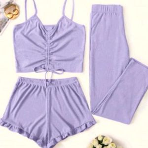 Ruched drawstring three-piece outfit