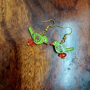 Pretty Handcrafted Wooden Parrot Earrings