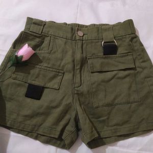 Korean Style Shorts In Olive Colour