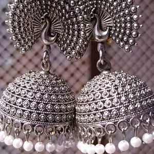 Silver Oxidised Jhumka Earrings.