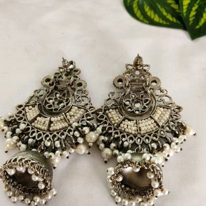 Silver Heavy Beaded And Stone Earrings ( Women)