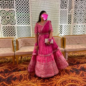 Ball Lehenga With Cold Shoulder Blouse & Free Gift