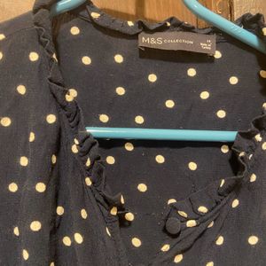 M&S Midnight blue polka Dots MIDI dress