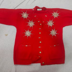 Women Red Cardigan Sweater