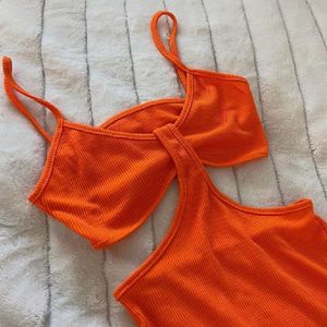 Urbanic Neon Orange Backless Cutout Body Corn Dres