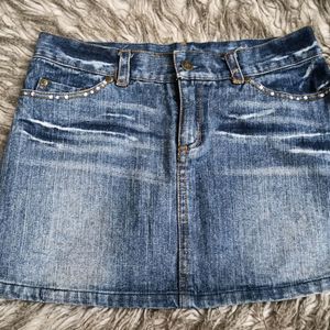 Blue Denim Beaded Pocket Skirt