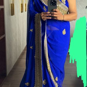 Royal Blue Embroidered Heavy Saree