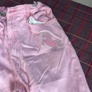 Pink Cotton Jeans Pants