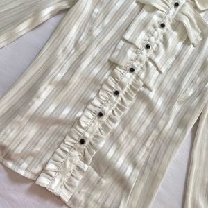 Victorian Lace Button Down White Shimmer Shirt