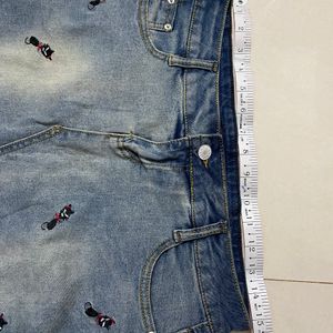 Ginger-Kitty Embroidery Denim Skirt