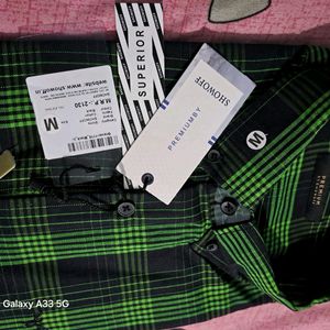 Branded Shirt Black Colour With Green Check Prints