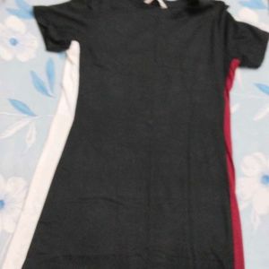 Black Midi Dress With Side Striped