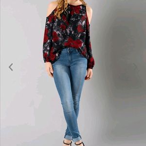 Beautiful Floral Cold Shoulder Top