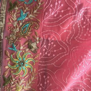 Elegant Peach Saree With Thread Work