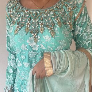 Dress Green Gown With Pant & Dupatta