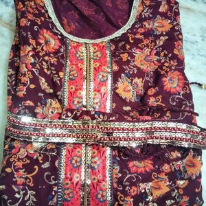 Beautiful V Cut Kurta With Belt For Sale