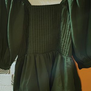 Olive Green Puff Sleeves Top