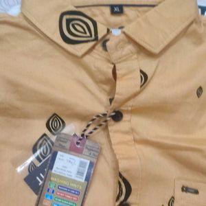 Men's Stylish Mustard Casual Shirt with Unique Spi