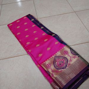 Dark Pink Polyester Saree With Butta Work