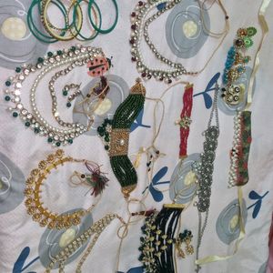 9 necklacces 4 earings 1set of churis