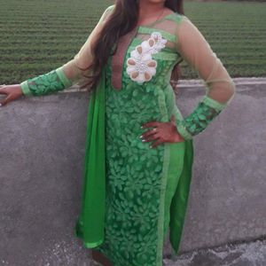 Green Heavy Work Fashionable Dress