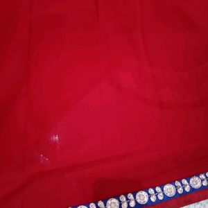 Red ♥️ Fully Worked Saree With Unstitched Blouse