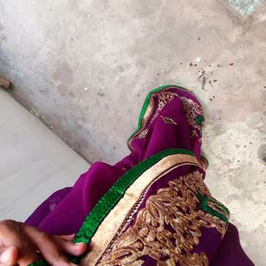 Purple Saree With Green Border