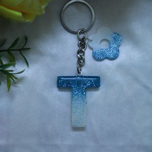 White With Blue Gliter Keychain