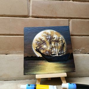 Mini Midnight Seascape Painting With Stand