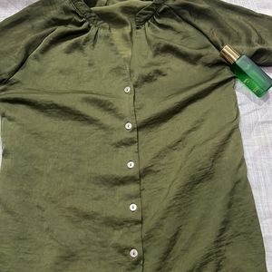 Olive Satin Formal Shirt ! Size M