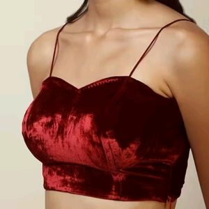 Velvet Spaghetti Strap Padded Back Hook Blouse