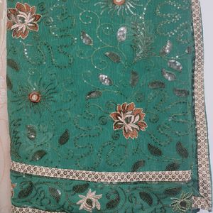 Embroidery Dark Green Zardozi Saree With Border