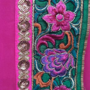 Festive Wear Pink Flower Border Saree