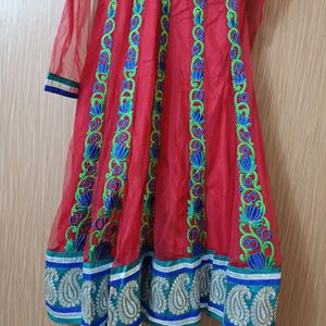 Red Anarkali Kurti Set With Embroidery