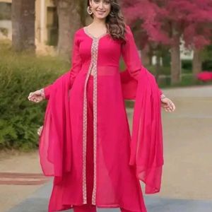 beautiful party wear hot red kurti plazo Dupatta