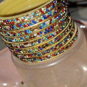 Multi-colored Stoned Bangles Set Of 8