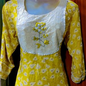 Beautiful Yellow Frock Kurti Paizama Duppta