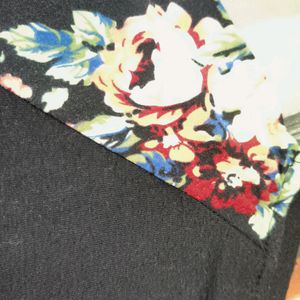 Floral Printed Arms Black Top