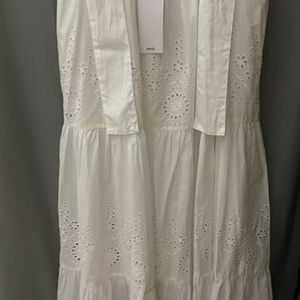 White Ethnic Embroidered Pure Cotton Dress