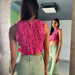 Pink/ Magenta Ruffed Crop Top