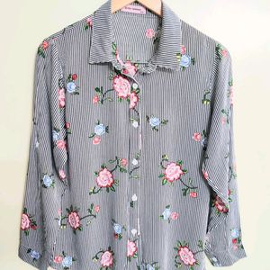 Grey Floral Shirt Size-34