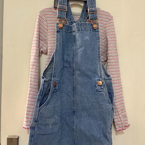 M&S  Tshirt And Denim Dungree Kskirt 6-8 Yr